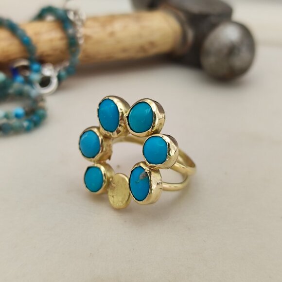 Turquoise ring. 14K solid yellow gold ring with Turquoise. Handmade ring. - Picture 10 of 14